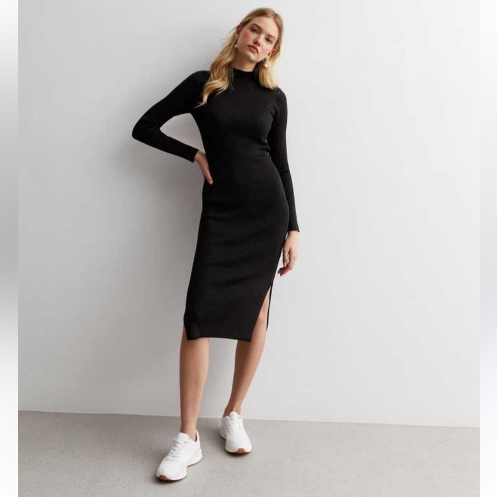 NWT New Look Petite Mock Neck Ribbed Midi Dress, XSP